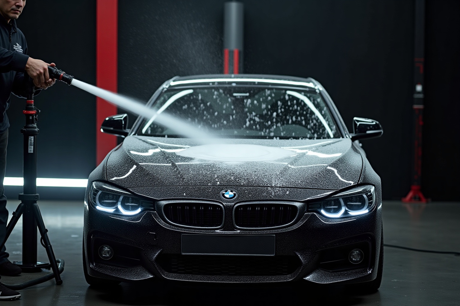 Glossy car being detailed with professional foam and Care Pro Supplies products